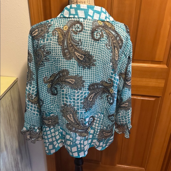 NICOLA Teal and Black Paisley Button Blouse - Picture 5 of 11